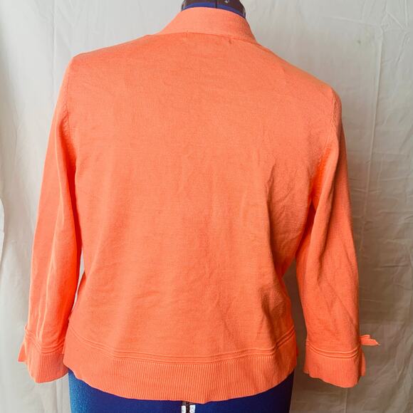 89th & Madison Cardigan Sweater Womens Large Orange 3/4 Sleeve Bows Lightly Used - Picture 4 of 9